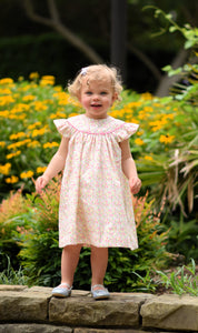 PINK AND YELLOW FLORAL BISHOP DRES