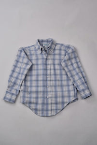 BLUE AND TAN PLAID BUTTON DOWN SHIRT