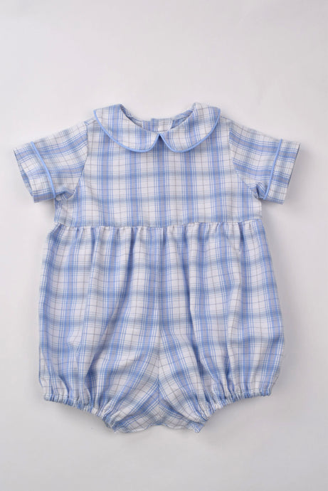 BOY ROMPER BLUE AND TAN PLAID