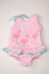 PINK FLAMINGOS RUFFLE SWIMSUIT